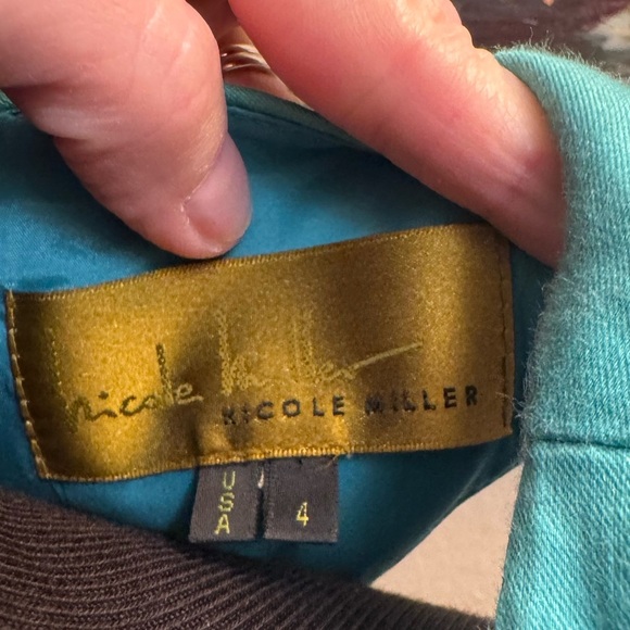 NICOLE MILLER Ruched Waist Bodycon Cocktail Dress Size 4 Cyan Teal Wedding EUC - Picture 10 of 14